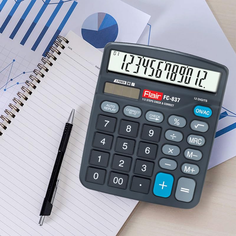 Flair FC-837 Desktop Series Electronic Calculator, Black, Pack of 1