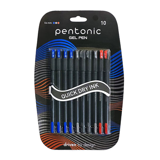 Pentonic Gel Pen Blister Pack (0.6 mm, Blue Black & Red Ink, Pack of 10)