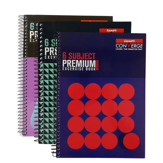 Luxor 6 Subject Premium Exercise Notebook | Spiral Binding | Single Ruled | 60 gsm Paper | Pages - 160 | 21 x 29.7 CM | Pack of 3 | Perfect for School, Home & Office | Pro & Student-Friendly