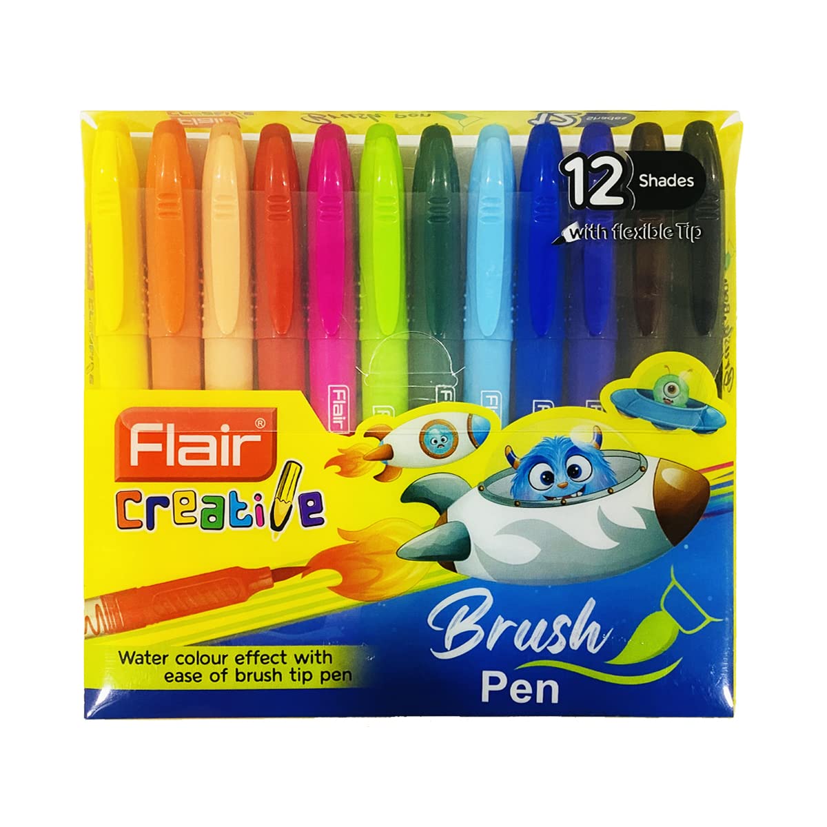 Flair Creative Brush Pens, Fine Tip, 12 Multicolour Shades, Pack Of 1