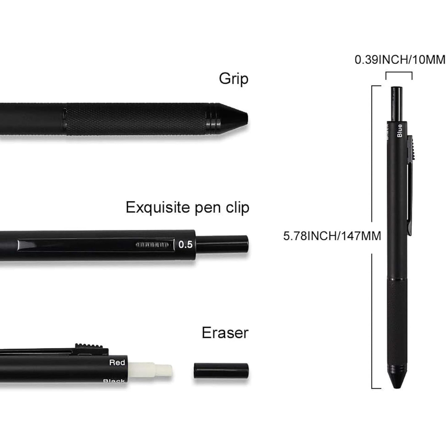 NUOVI 3+1 Multifunctional Pen, Black Metal Body (3 Ink & 0.5mm Pencil)