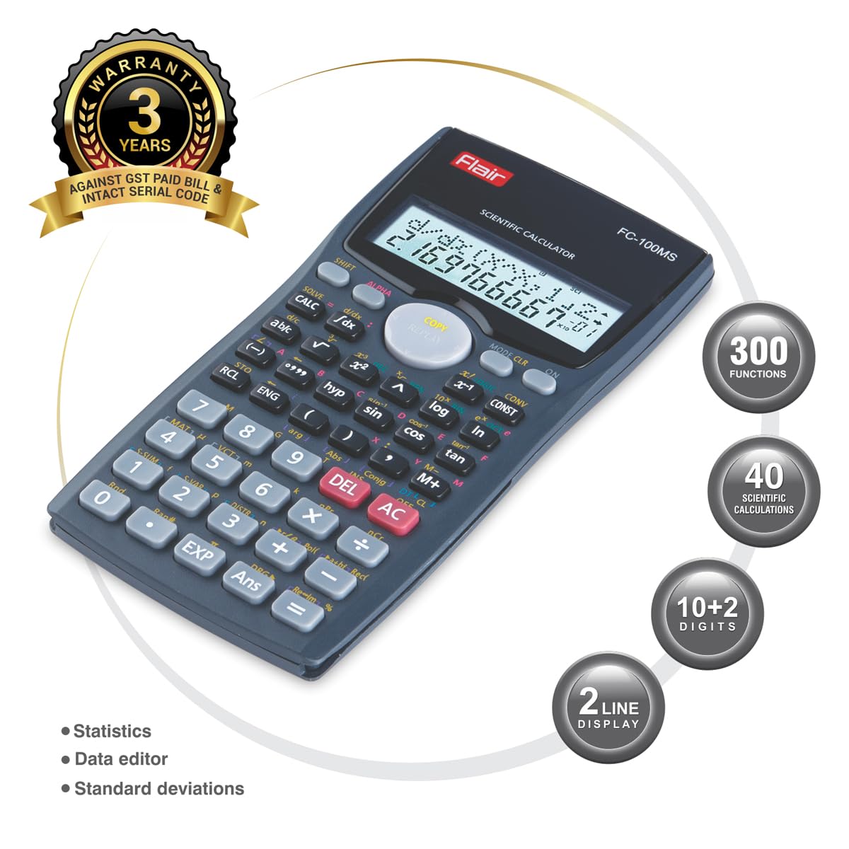 Flair FC-100MS Desktop Series Scientific Calculator, Black, Pack of 1
