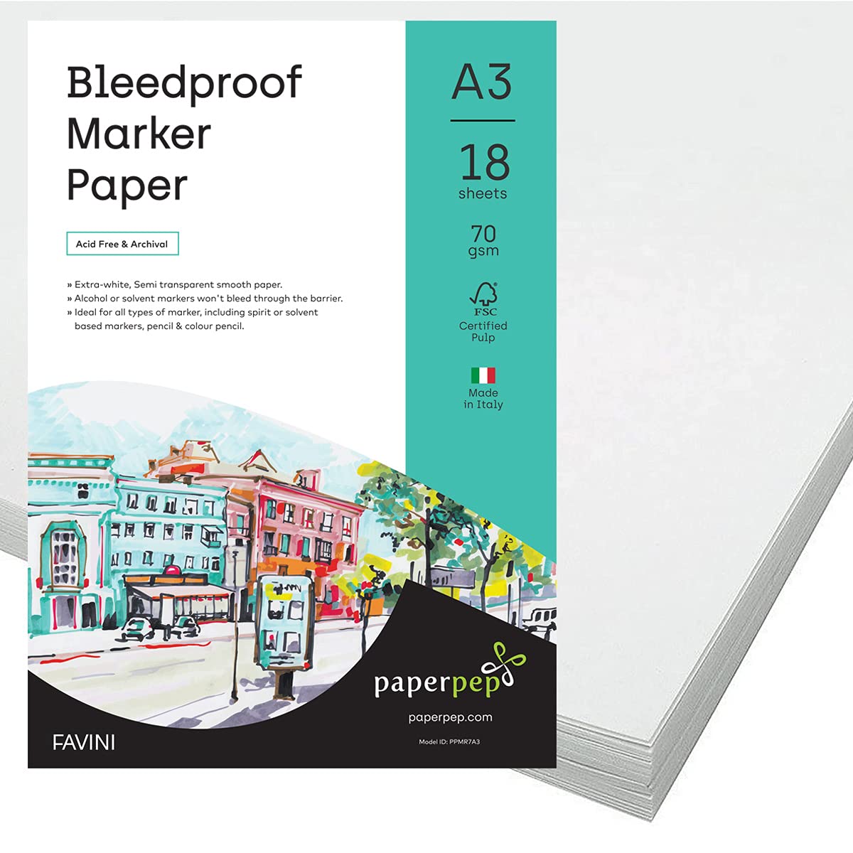PaperPep Artists' Bleedproof Marker Paper 70GSM A3 Pack of 18