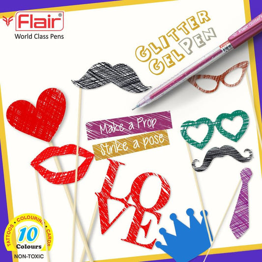 Flair 1 mm Glitter Gel Pen 10 Pcs Pouch - Multicolour
