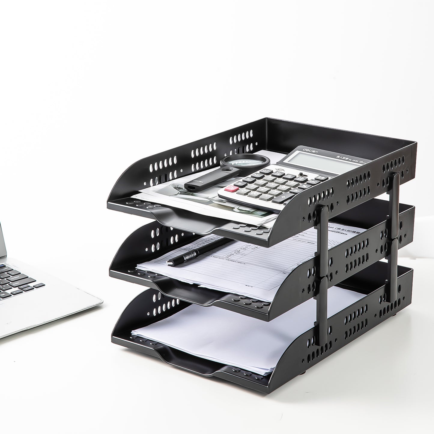 Deli W9215 3-Tier Multipurpose Superior Quality Desk Organizer Tray, Black