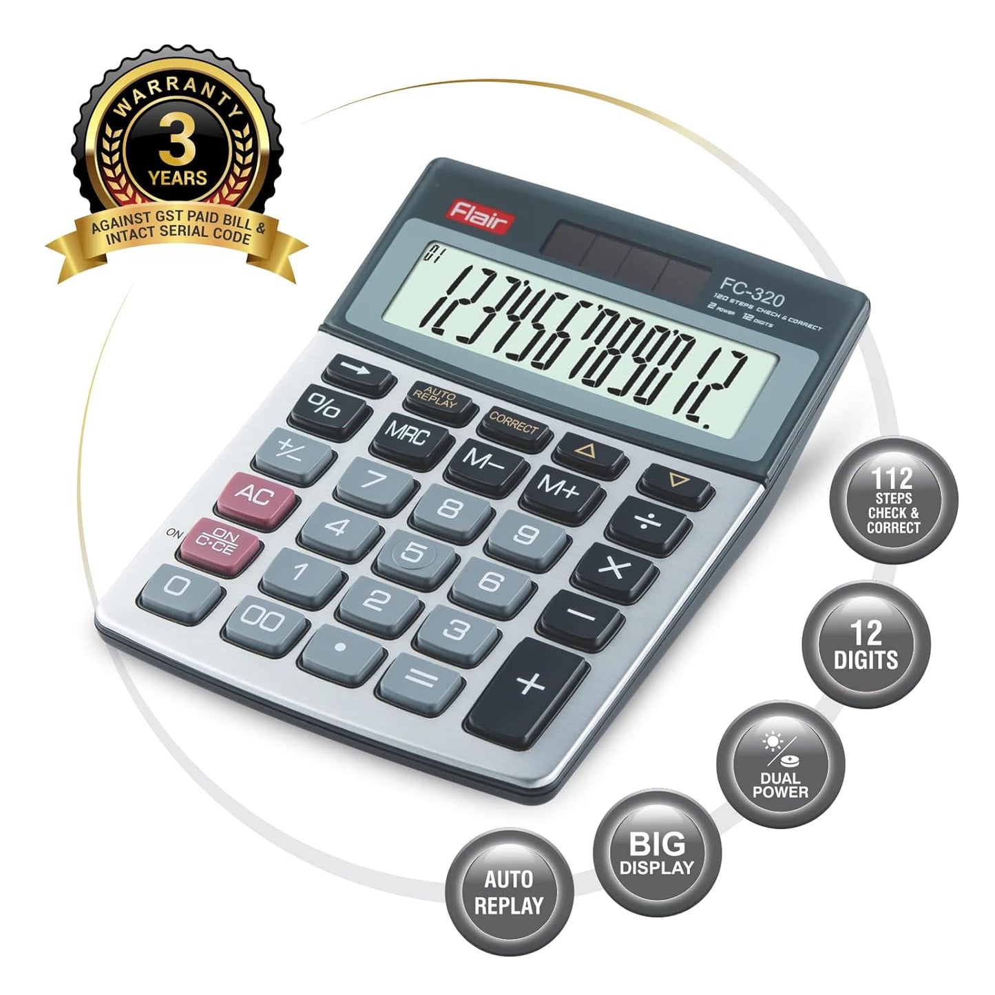 FLAIR Calculator FC 320, Black & Grey, Pack Of 1