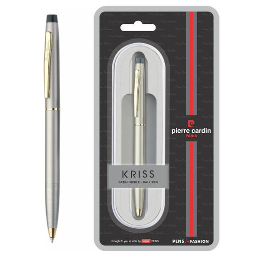 Pierre Cardin Kriss Satin & Nickle Finish Exclusive Metal Ball Pen, Blue Ink, Pack of 1