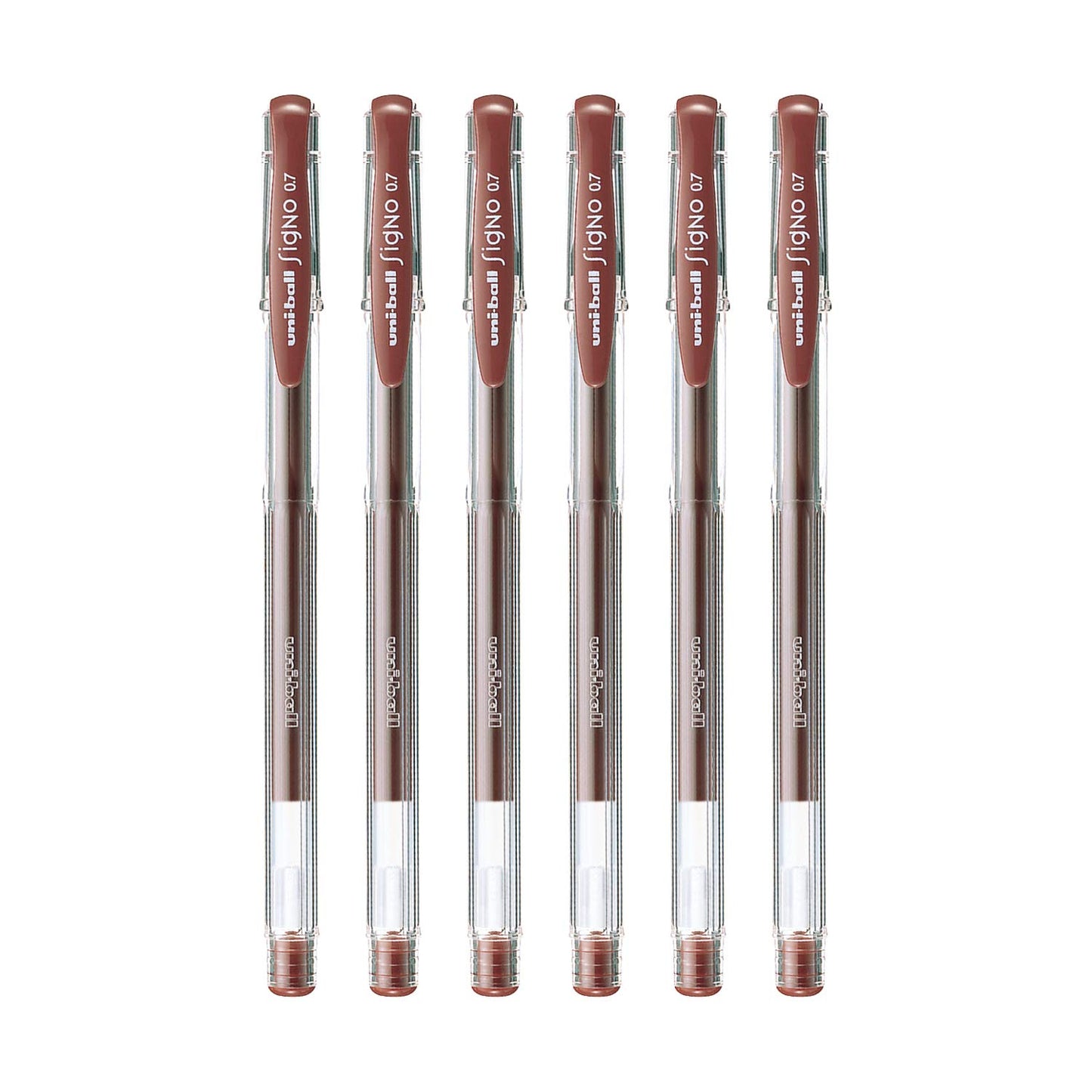 uni-ball Signo UM-100 0.7mm Gel Pen, Brown Ink, Pack of 6