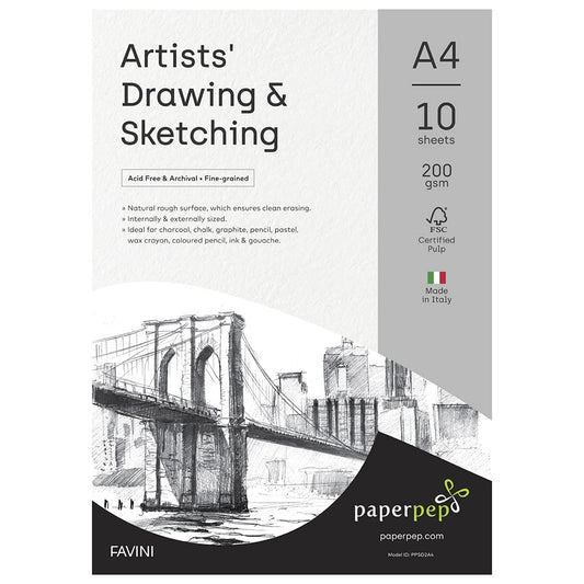 PaperPep Artists' Sketching & Drawing Paper 200GSM A4 Pack of 10+4 Free Sheets