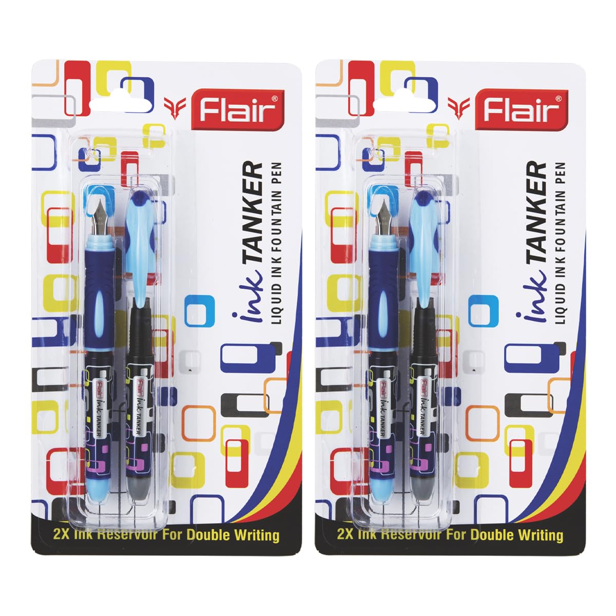 Flair Ink Tanker Liquid Ink Fountain Pen Blister Pack, Blue Ink, Pack of 2