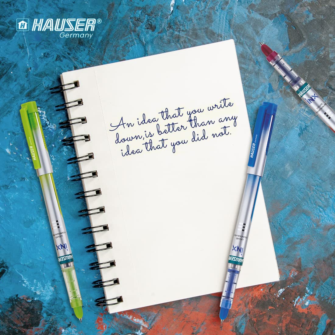 Hauser Inx Liquid Ink Fountain Pen, Blue Ink, Pack of 3
