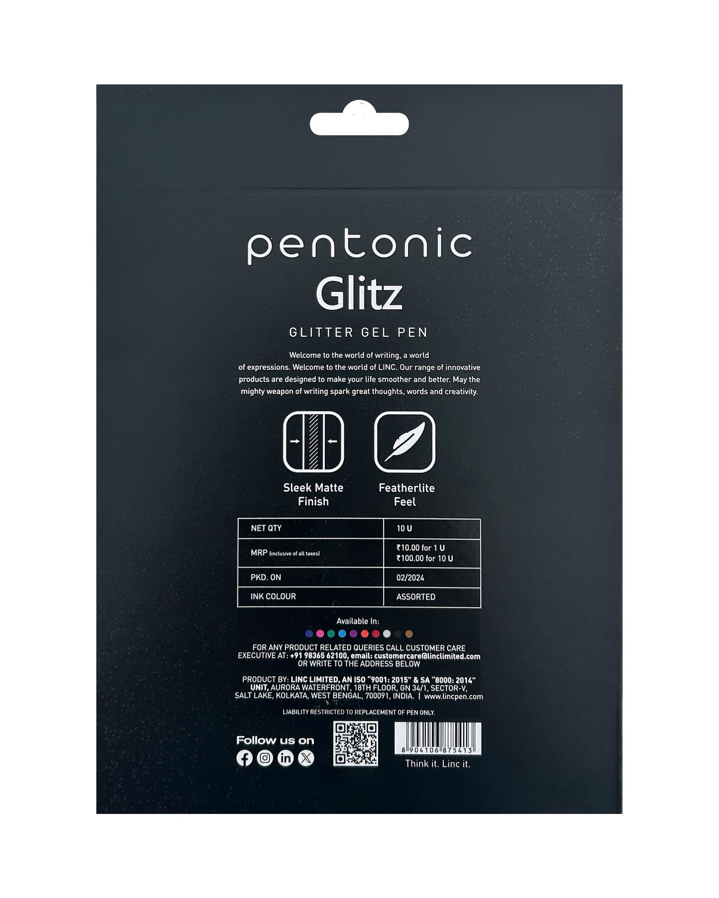 Linc Pentonic Glitz Multicolor Glitter Pen - Pack of 10