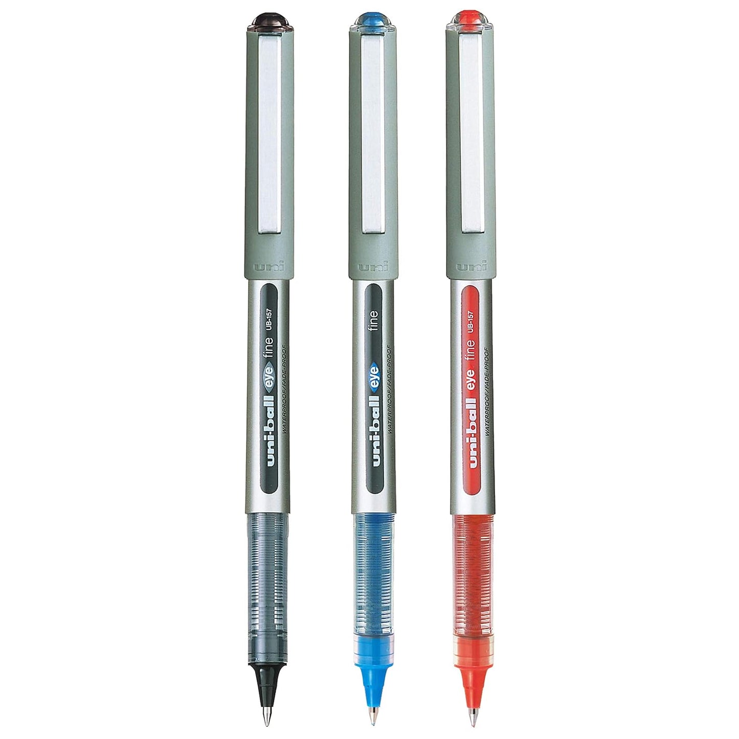 uni-ball Eye UB157 0.7mm Roller Ball Pen (Blue, Black & Red Ink, Pack of 3)