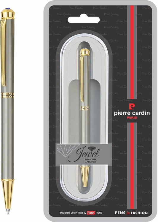 Pierre Cardin Jewel Titanium Finish Exclusive Metal Ball Pen, Blue Ink, Pack of 1