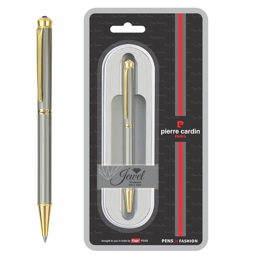 Pierre Cardin Jewel Titanium Finish Exclusive Metal Ball Pen, Blue Ink, Pack of 1