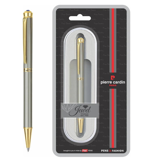 Pierre Cardin Jewel Titanium Finish Exclusive Metal Ball Pen, Blue Ink, Pack of 1