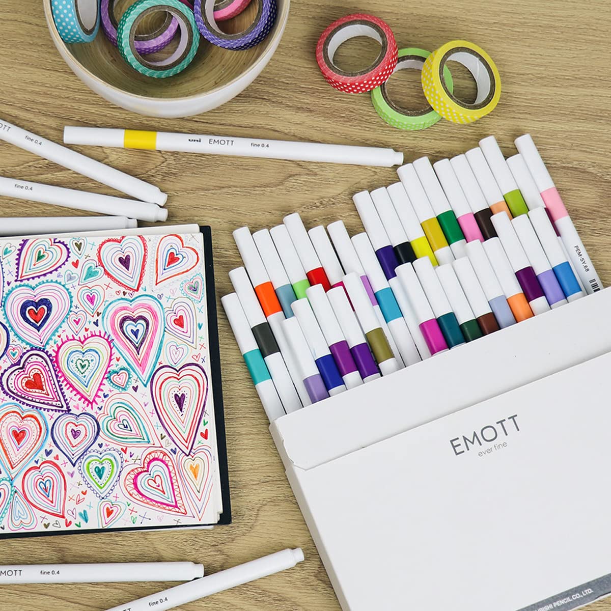 uni-ball Emott SY40 Water Based Fineliner Pens Set 8 Unique Color Groups, Multicolour Ink, Set of 40