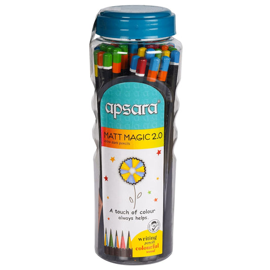 Apsara Matt Magic 2.0-50 pc jar pack - Free Sharpener & Eraser - Pack of 50 pencils