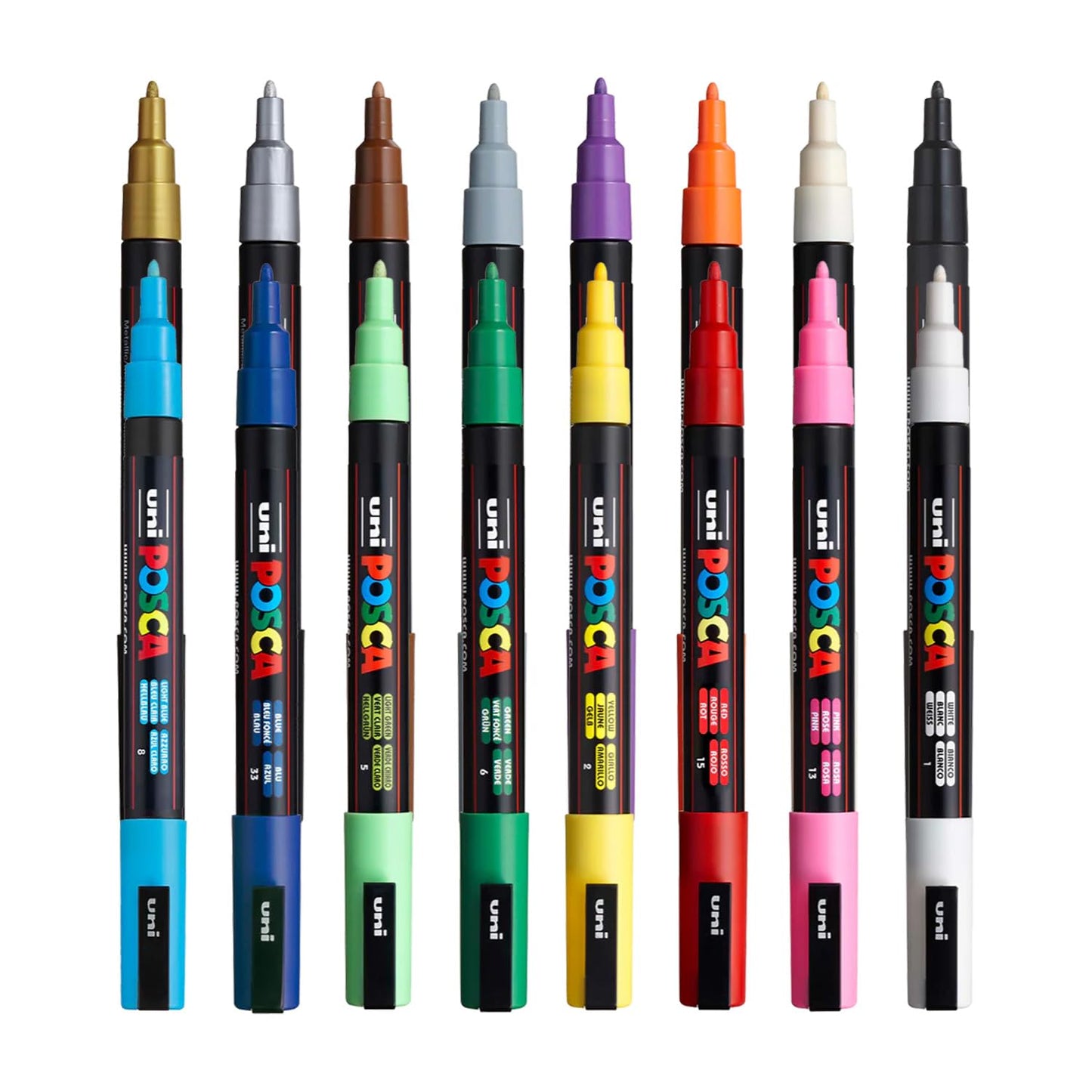 uni-ball Posca 3M 0.9-1.3mm Bullet Shaped Markers, Multicolor Ink, Pack of 16