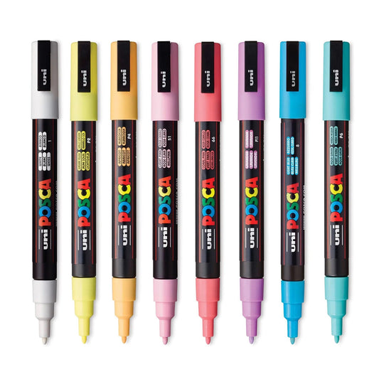 uni-ball Posca 3M 0.9-1.3 mm Bullet Shaped Soft Colour Markers, Multicolor Ink, Pack of 8