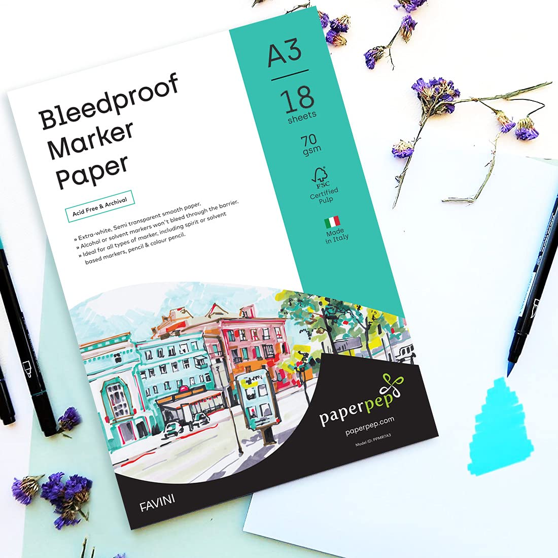PaperPep Artists' Bleedproof Marker Paper 70GSM A3 Pack of 18