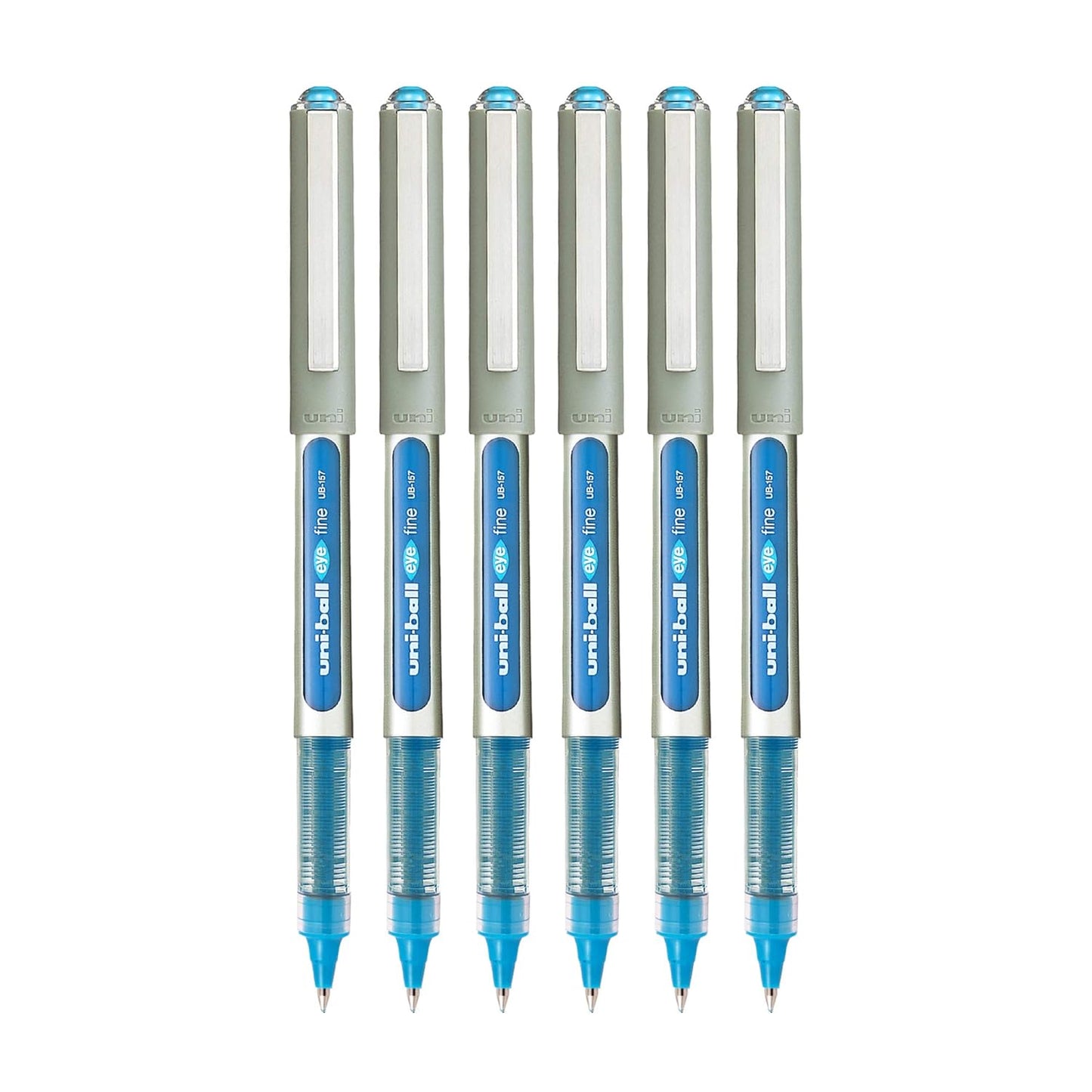 uni-ball Eye UB157 0.7mm Roller Ball Pen, Blue Ink, Pack of 6