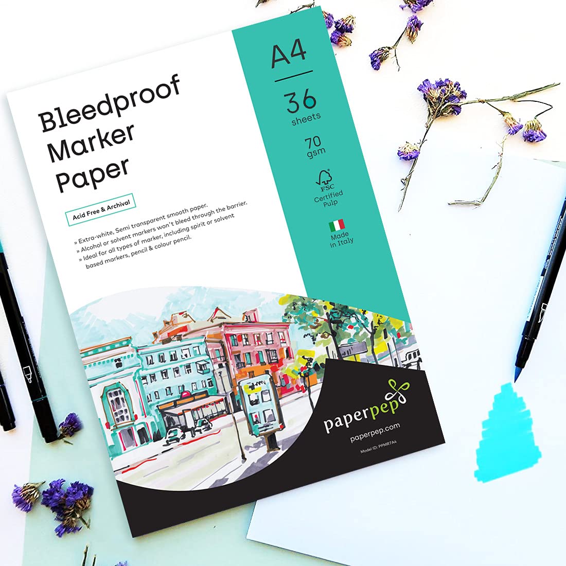 PaperPep Artists' Bleedproof Marker Paper 70GSM A4 Pack of 36