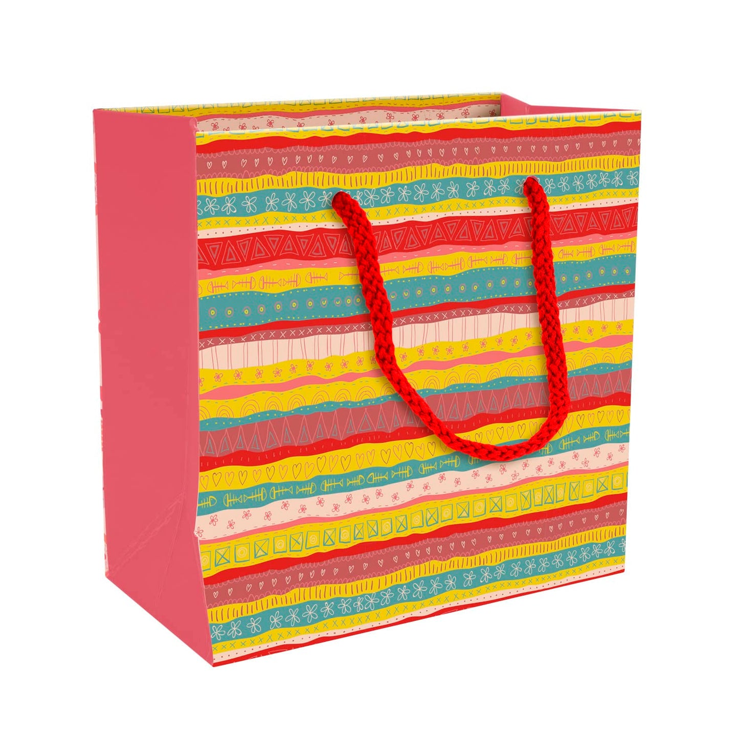 PaperPep Multicolor Festive Print 6"X6"X3" Gift Paper Bag Pack of 6 | Gift Bags for Return Gifts, Presents, Weddings, Birthday, Holiday Presents, Celebrations