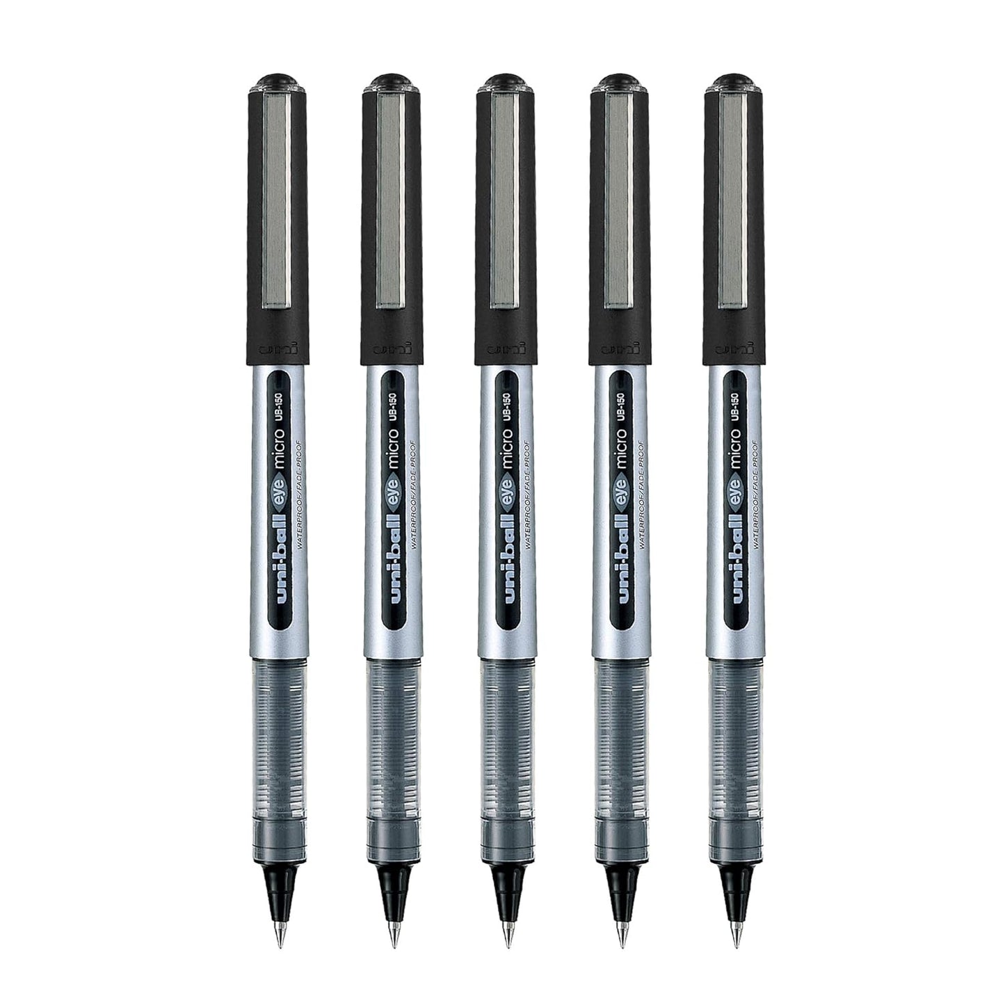 uni-ball Eye UB150 0.5mm Roller Ball Pen, Black Ink, Pack of 5