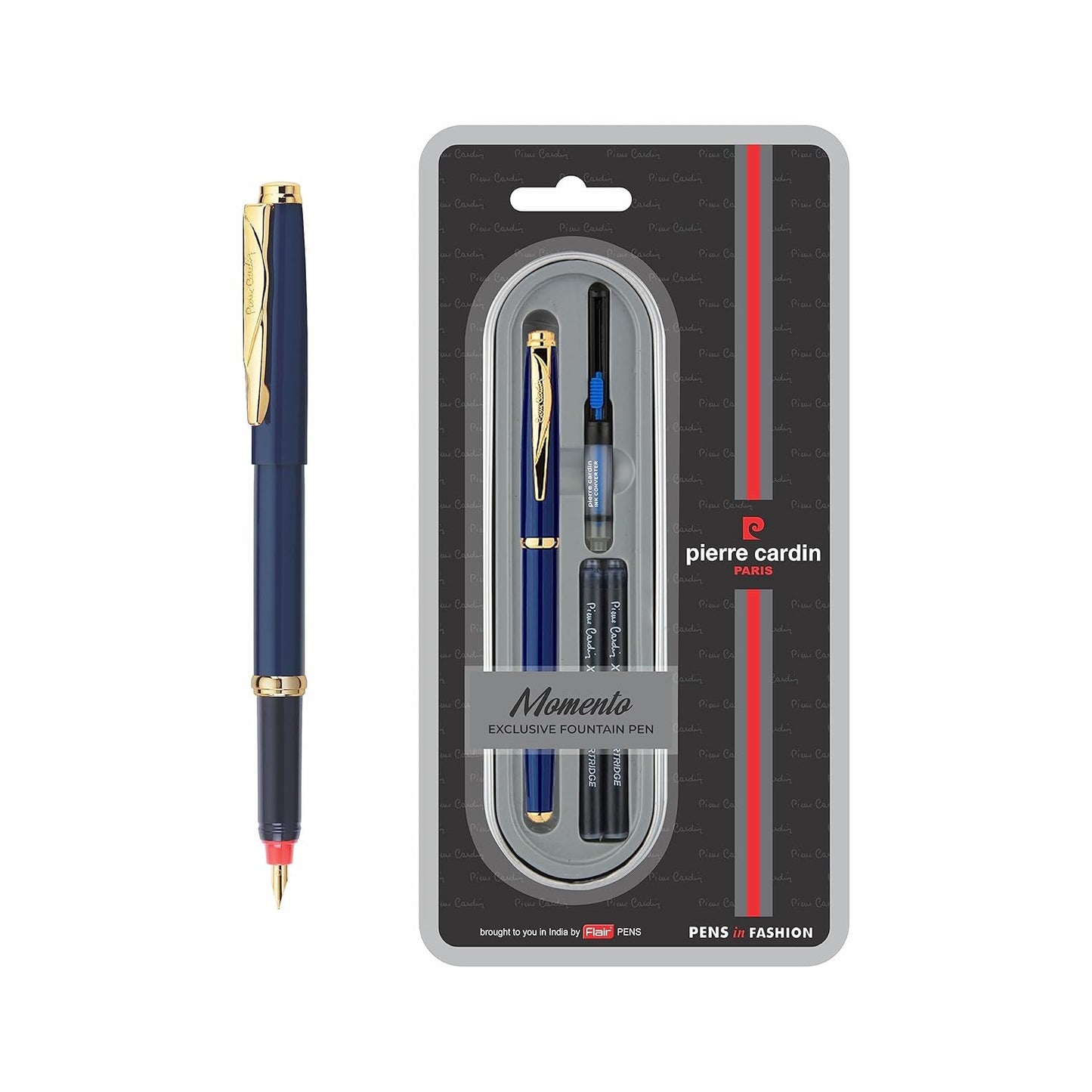 Pierre Cardin Momento Fountain Pen, Free Ink Catridges & Ink Converter, Blue Ink, Pack of 1