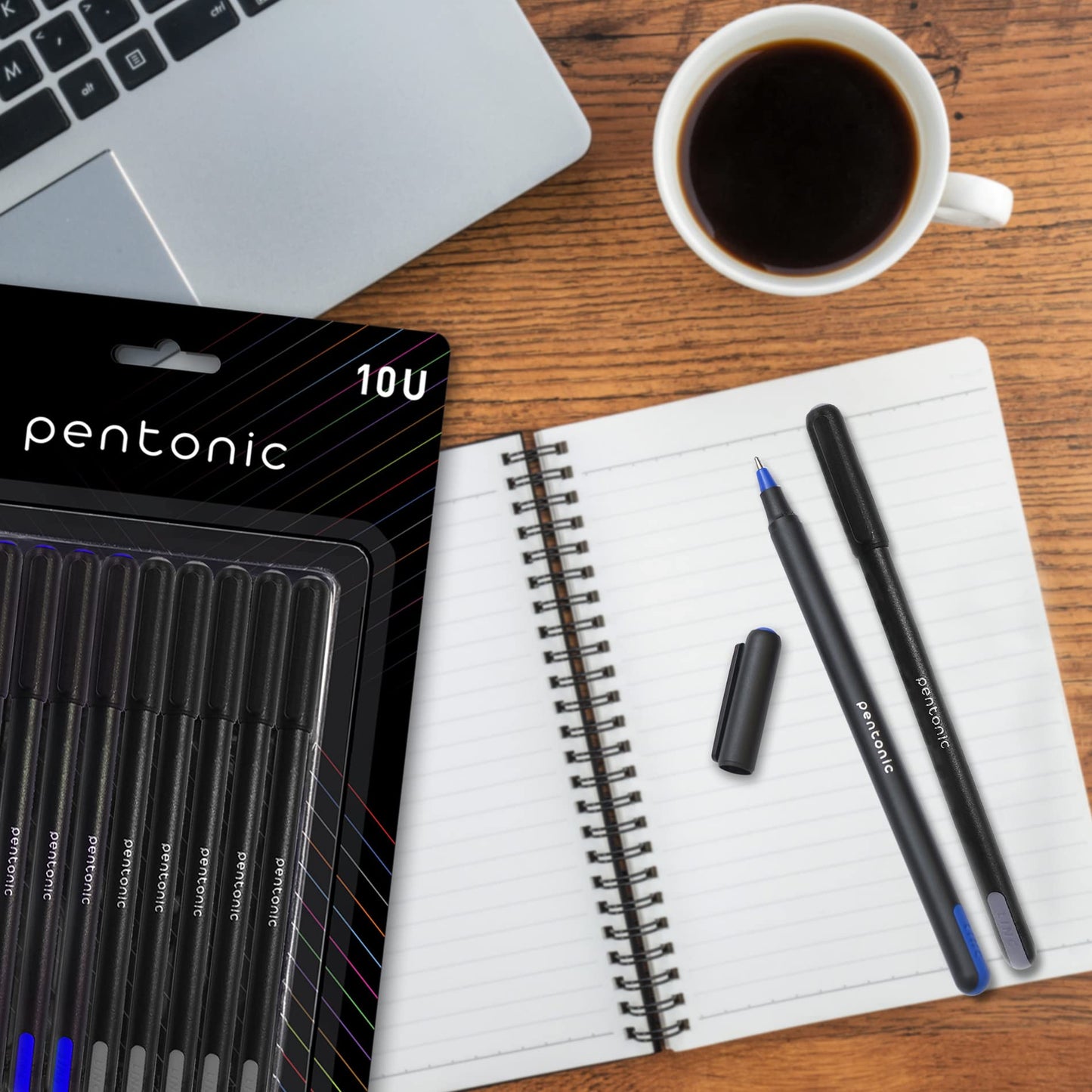 Pentonic 0.7 mm Ball Point Pen Blister Pack (Blue & Black Ink, Pack of 10)