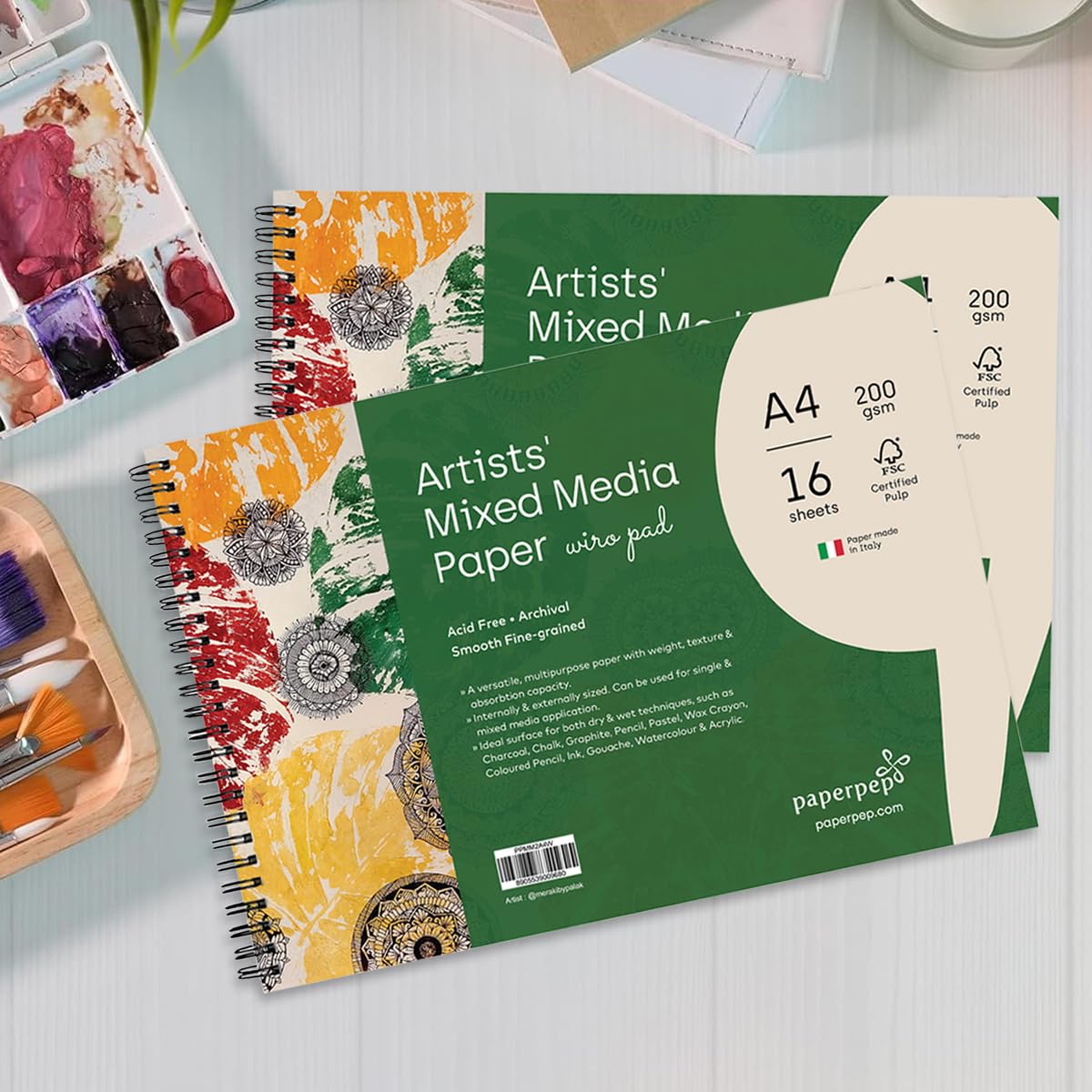 PaperPep Artists Mixed Media Wiro Pads 200GSM A4 16 Sheets