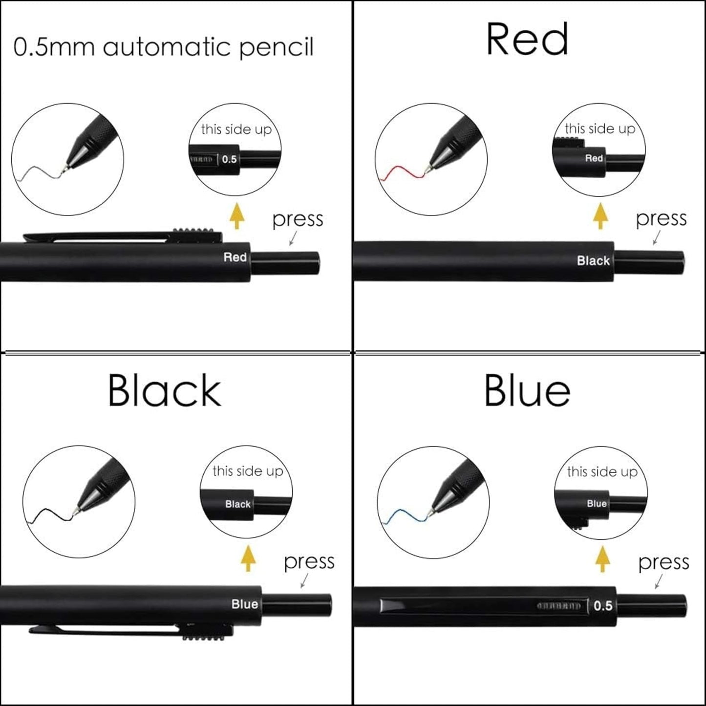 NUOVI 3+1 Multifunctional Pen, Black Metal Body (3 Ink & 0.5mm Pencil)