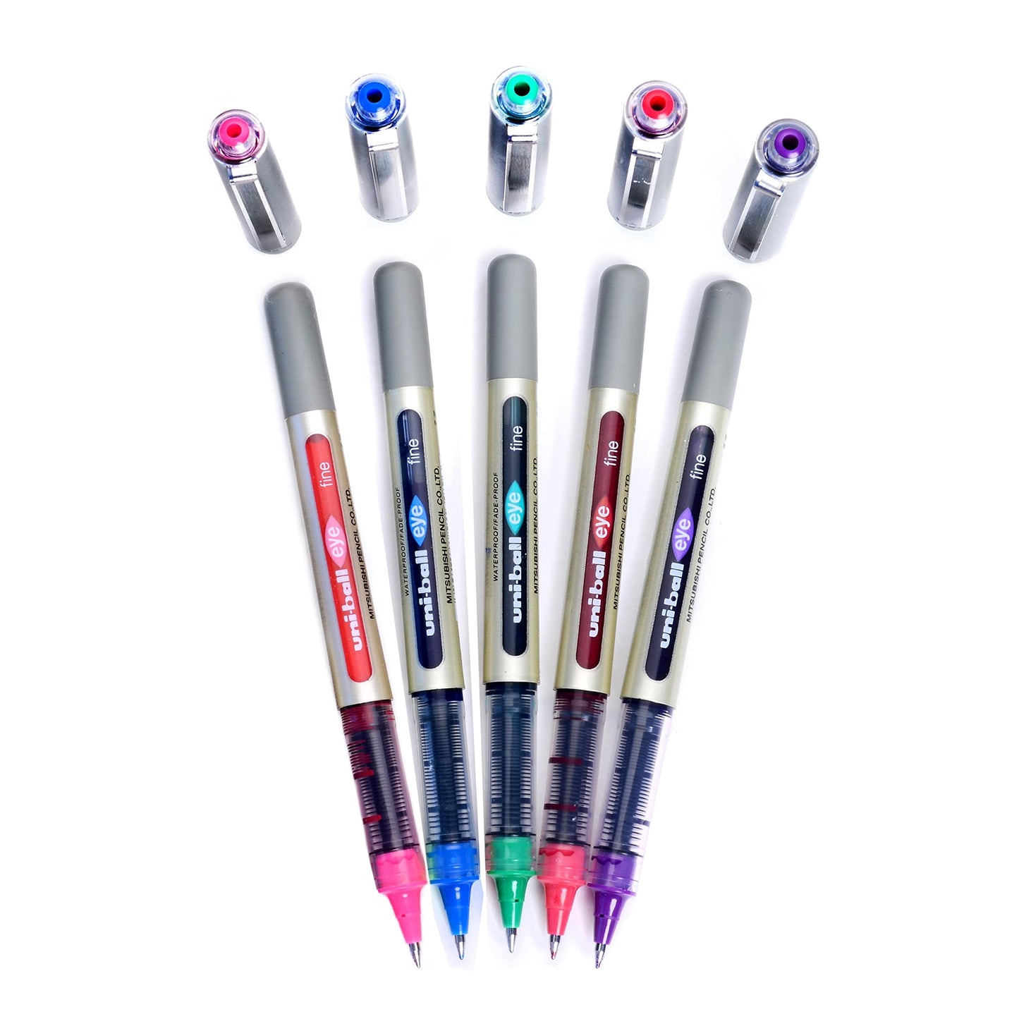 uni-ball Eye UB157 0.7mm Roller Ball Pen (Blue, Green, Pink, Violet & Wine Red Ink, Pack of 5)