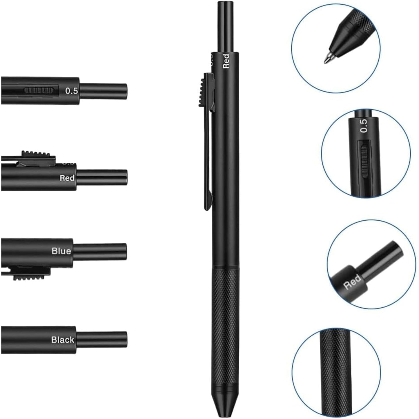 NUOVI 3+1 Multifunctional Pen, Black Metal Body (3 Ink & 0.5mm Pencil)