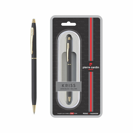 Pierre Cardin Kriss Japan Black Finish Exclusive Metal Ball Pen, Blue Ink, Pack of 1