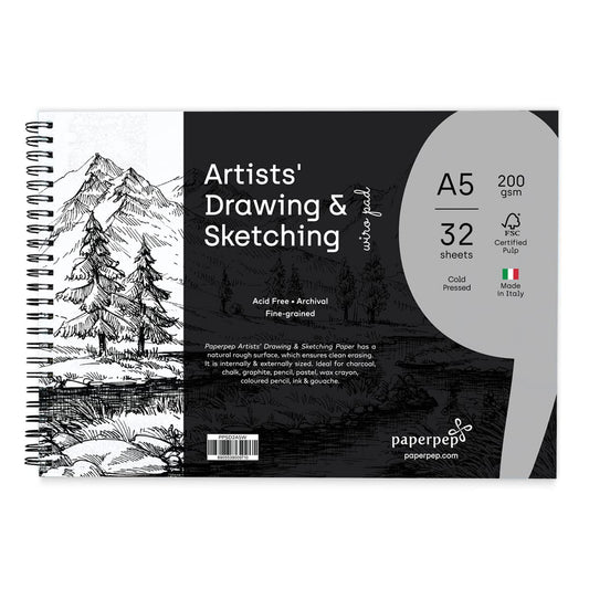 PaperPep Artists' Sketching & Drawing Wiro Pads 200GSM A5 Pack of 32