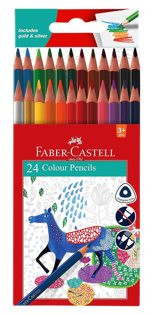 Faber-Castell Triangular Pre-Sharpened Water Soluble Colour Pencils, 24 Shades, Pack of 1