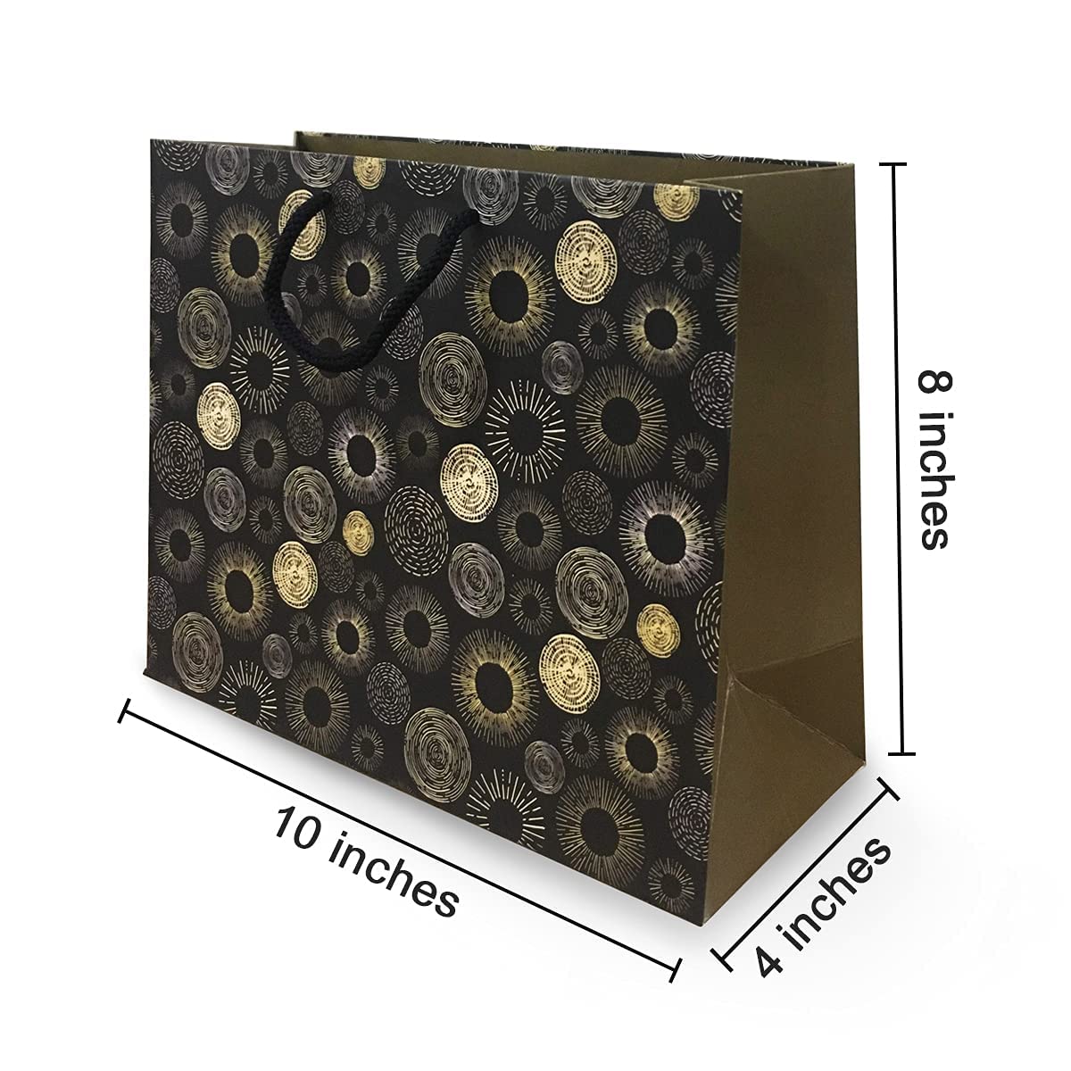 PaperPep Black Yellow Circles Print 10"X4"X8" Gifting Paper Bag