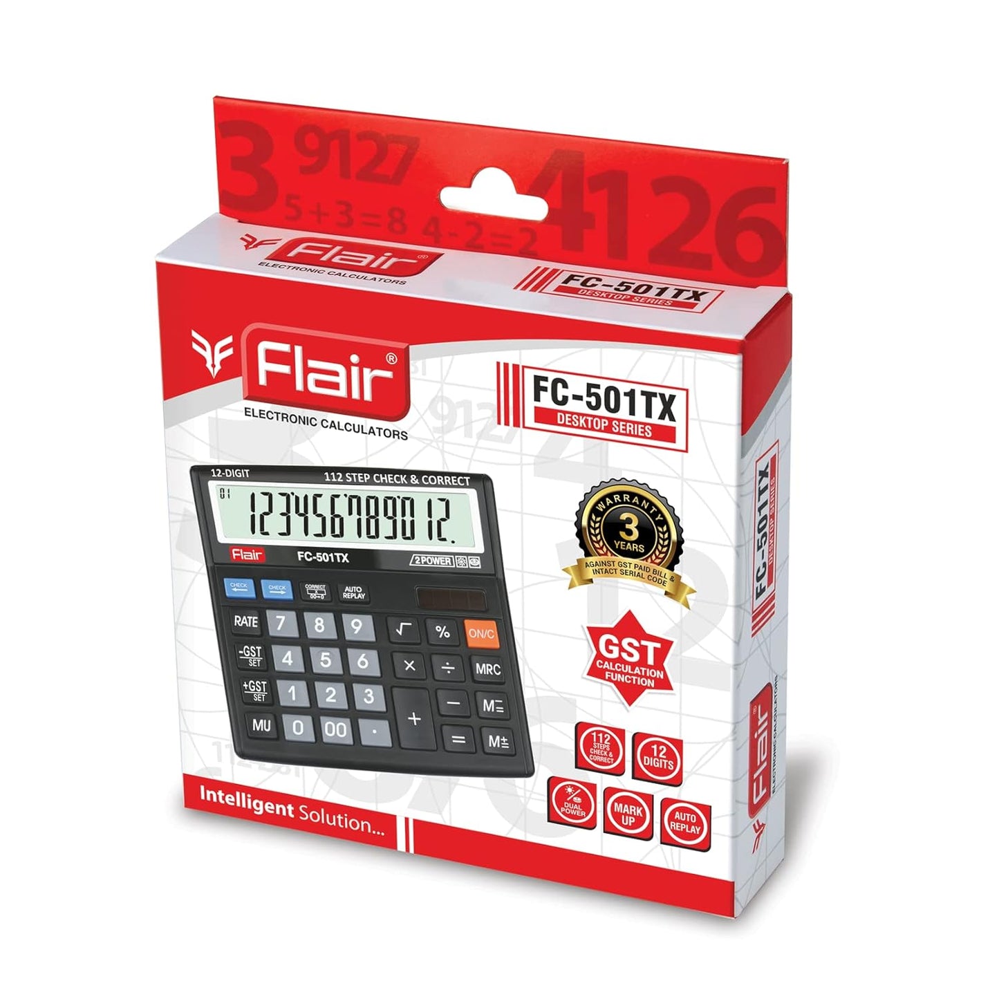 Flair FC-501 TX Desktop Calculator, Black, Pack of 1