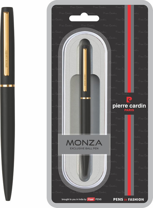 Pierre Cardin Monza Matte Black Exclusive Metal Ball Pen, Blue Ink, Pack of 1