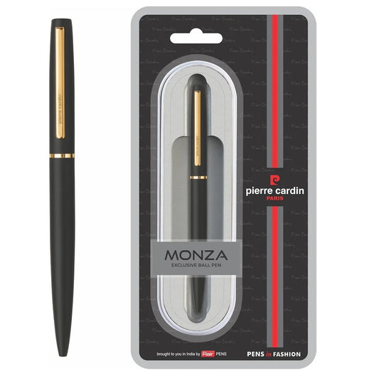 Pierre Cardin Monza Matte Black Exclusive Metal Ball Pen, Blue Ink, Pack of 1