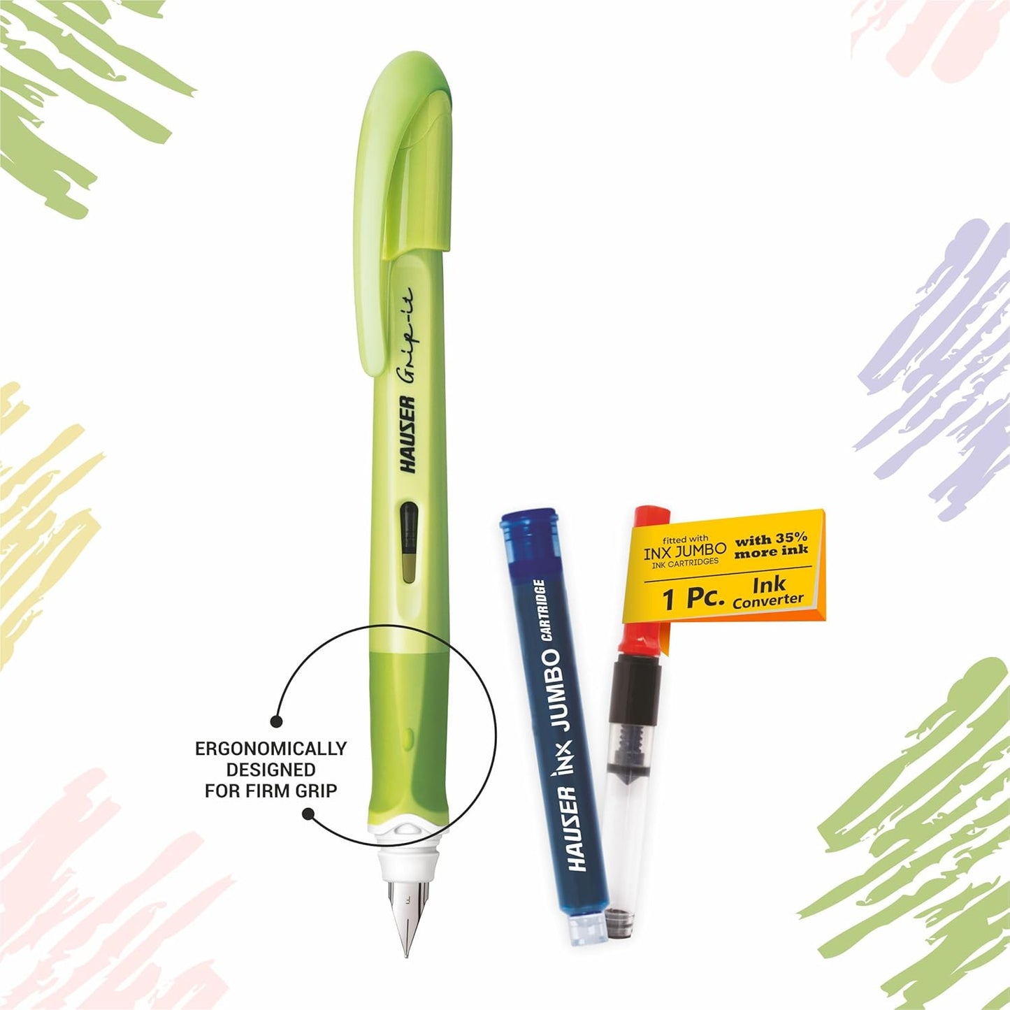 Hauser Inx Grip-it Fountain Pen, Blue Ink, Pack of 2