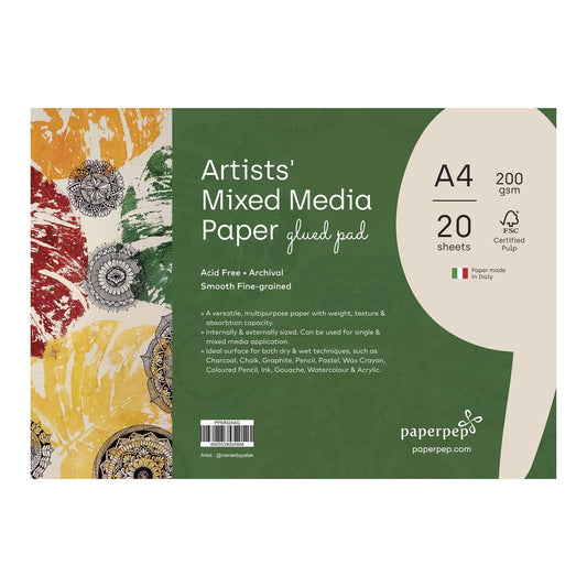 PaperPep Artists' Mixed Media Glued Pads 200GSM A4 20 Sheets