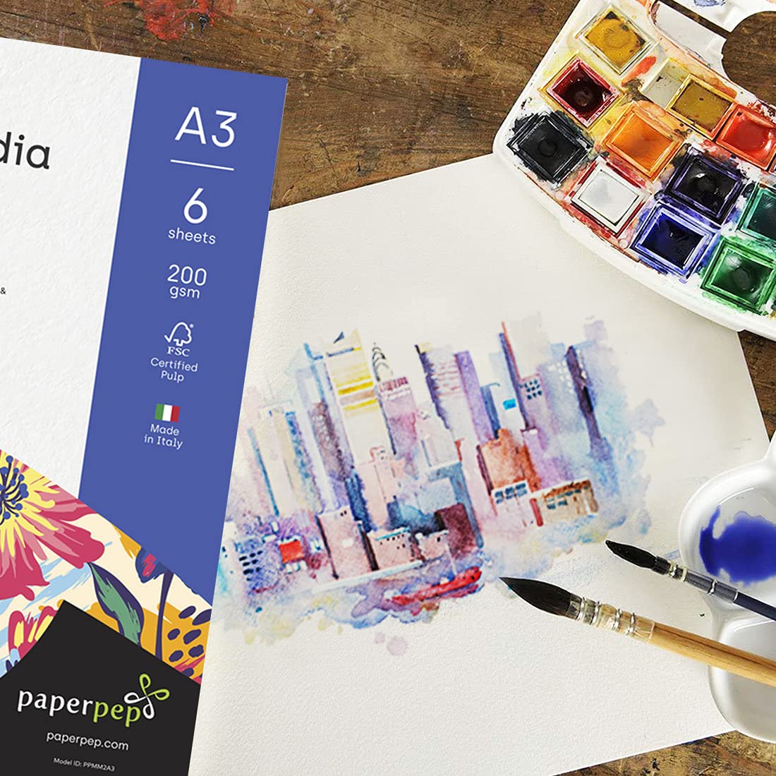 PaperPep Artists' Mixed Media Paper 200GSM A3 Pack of 6