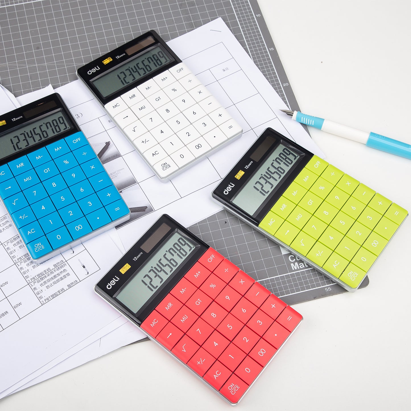 Deli W1589 Modern Compact Calculator 12-Digit, Green