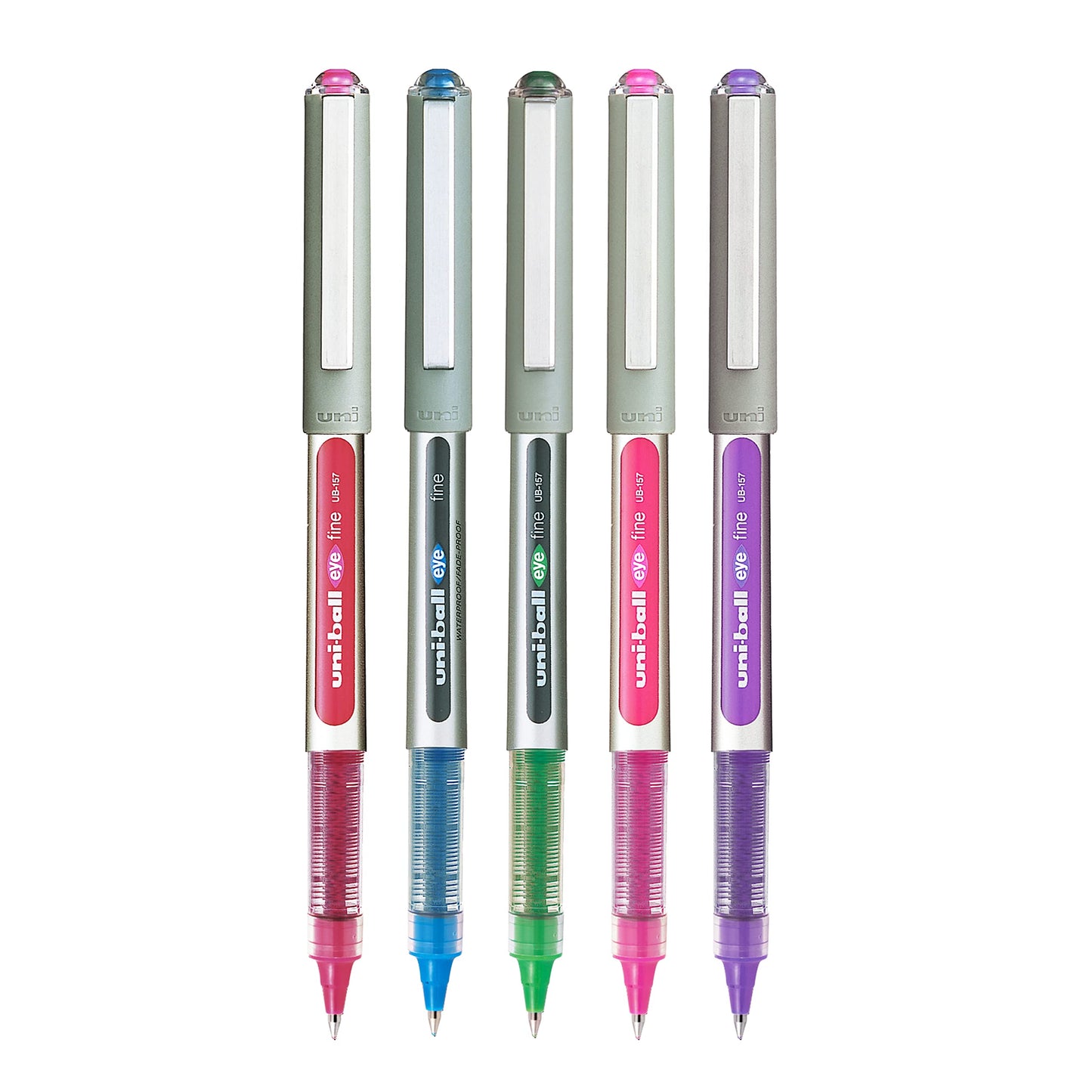 uni-ball Eye UB157 0.7mm Roller Ball Pen (Blue, Green, Pink, Violet & Wine Red Ink, Pack of 5)