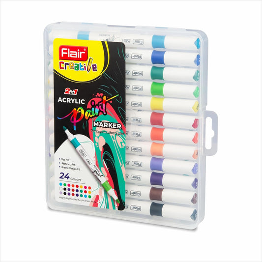 Flair Creative 2 IN 1 Acrylic Paint Bold Tip Marker, Set Of 24, Multicolour