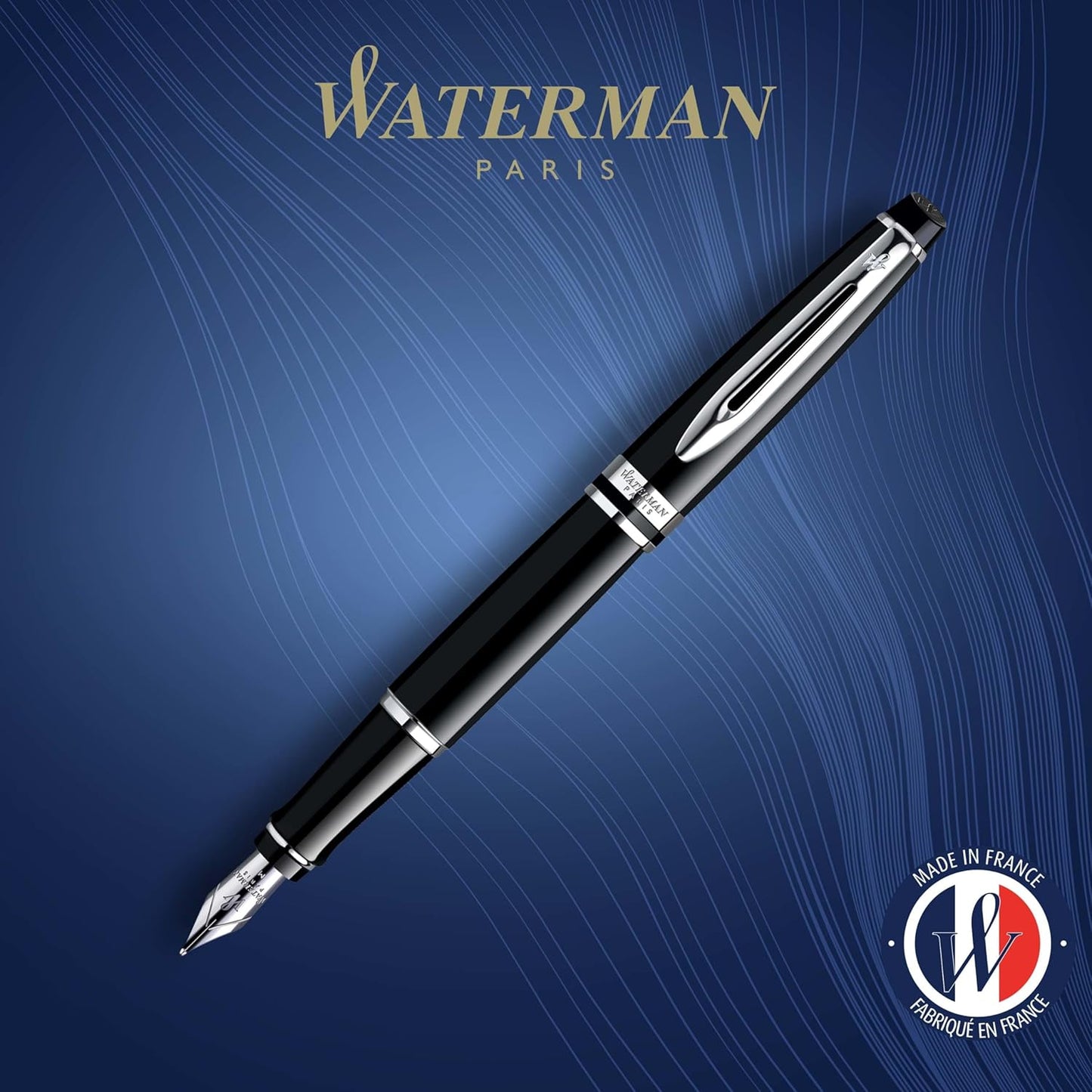 Waterman Hemisphere Matt Black Chrome Trim  Fountain Pen, Medium Nib, Blue Ink, Pack Of 1