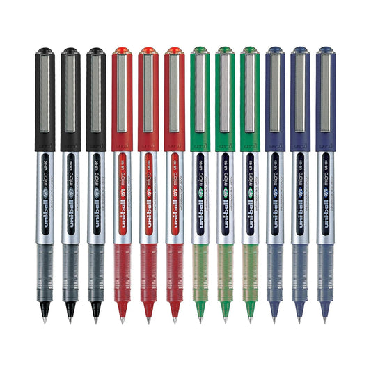 uni-ball Eye UB150 0.5mm Roller Ball Pen, Blue, Black, Red & Green Ink, Pack of 12